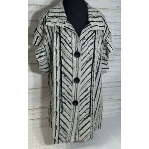 IC Connie K Womens XL Black White Long Button Long Short Sleeve Jacket Cardigan